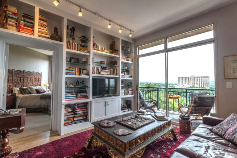 Living Room Bookshelves Integral Design Consultant Lorell Frysh of Buckhead, Atlanta, GA